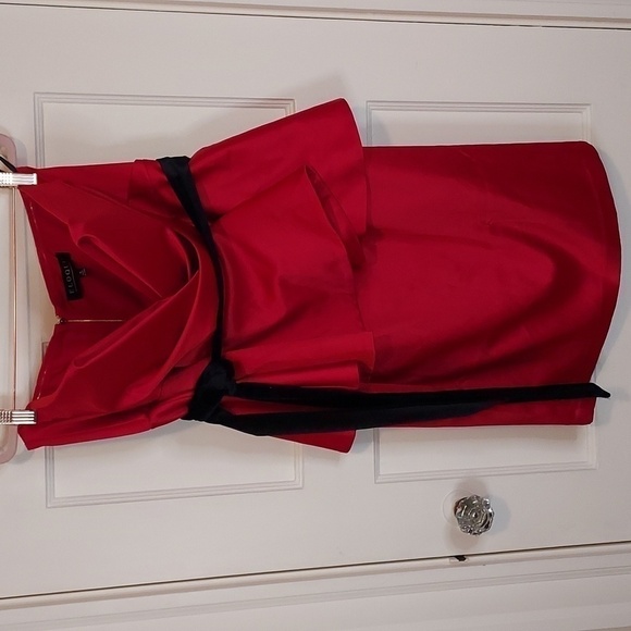 Eloquii Draped Bodice Peplum Dress in Red - Picture 3 of 12